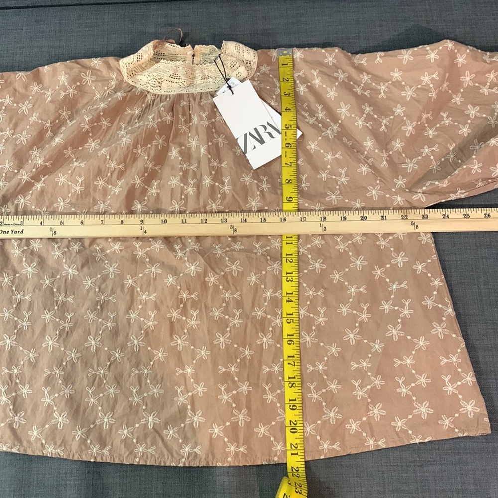 ZARA NEW Embroidered Blouse Beige Tan Small Button Cuffs Romantic Victorian - Picture 14 of 15